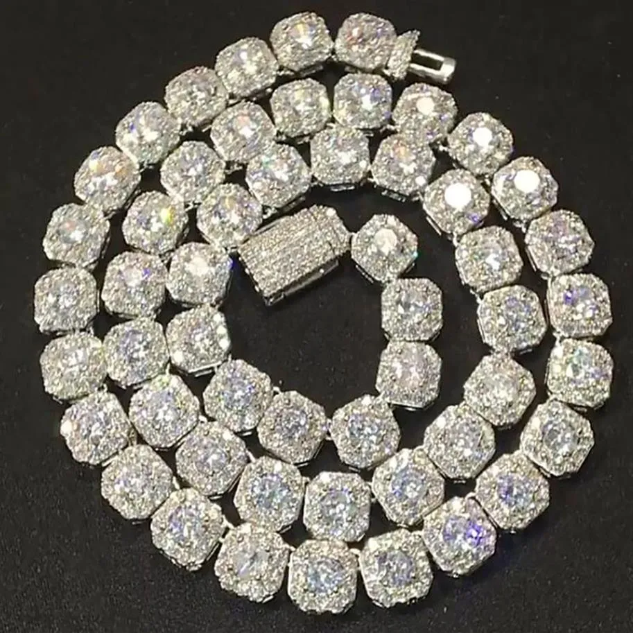 9mm clustered diamante tênis corrente pulseira real sólido gelado zircão cúbico pedras bling das mulheres dos homens hip hop jóias 16-20inch210o