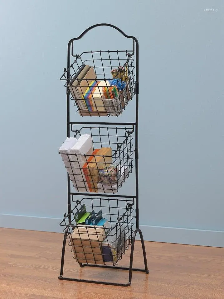 Sacos de armazenamento Tier Metal Cesta Stand Qualidade Fio Pão Display Rack Organizador de Frutas para Loja de Mercado Escritório Casa Cozinha Antique Bla