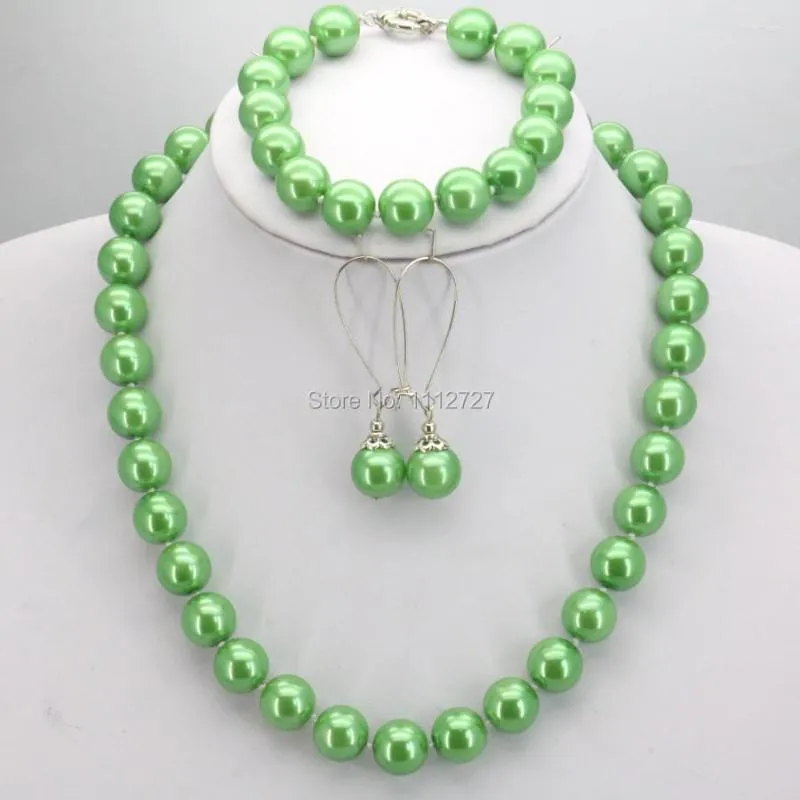 Halsbandörhängen Set Christmas Gift Girl 10mm Green Glass Round Pearl Pärlor Armband Set smycken Making Design för kvinnor grossist