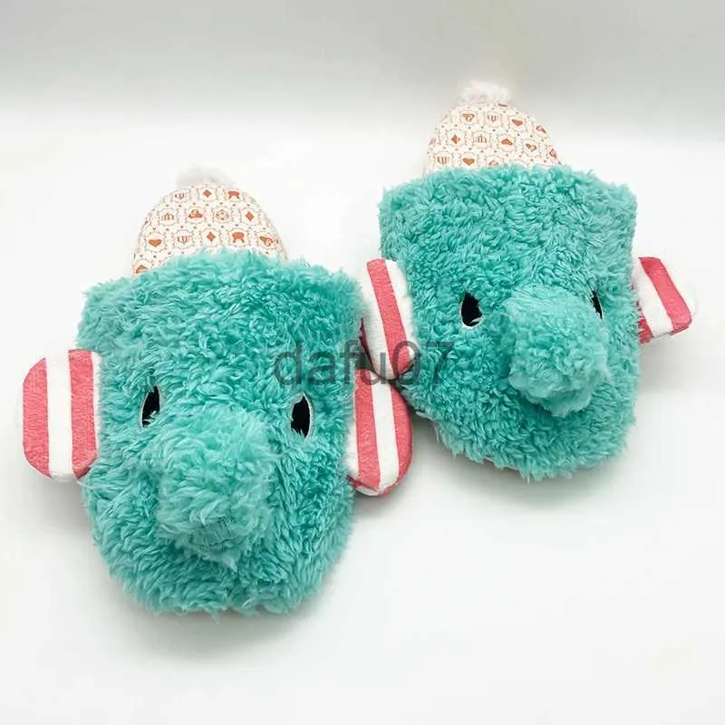 Slippers Fashion Cartoon Elephant Slippers Warm Winter Slides Soft Plush Slipper Indoor Cute Bedroom Fluffy Animal Shoes For Man Woman x1011