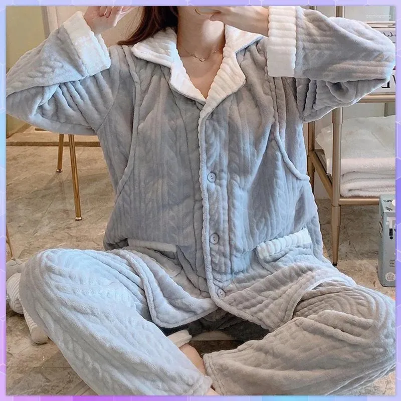 Home Clothing Plus Velvet Sleepwear Women's Pajamas Autumn Winter Long Sleeve Casual Pyjama Suit Loose Clothes Sleep Sets Female