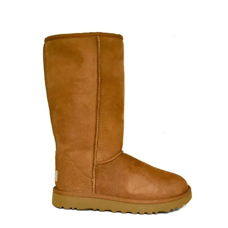 Chestnut Plush Suede Trim Thick Sole Flat Snow Boots