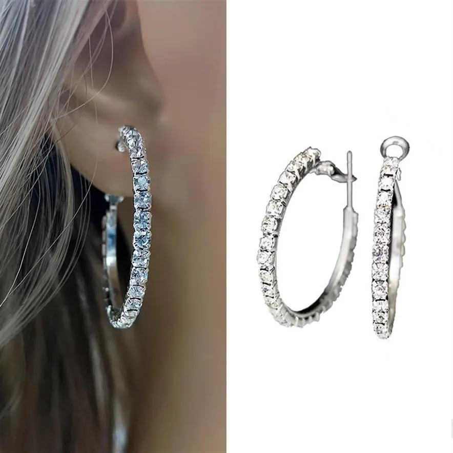 Hoop Huggie 여성을위한 Hoop Huggie Trendy Shiny Rhinestone Earrings Aesthetic Silver Color Crystal Crystal Ciercing Eor 액세서리 Jewelry2430