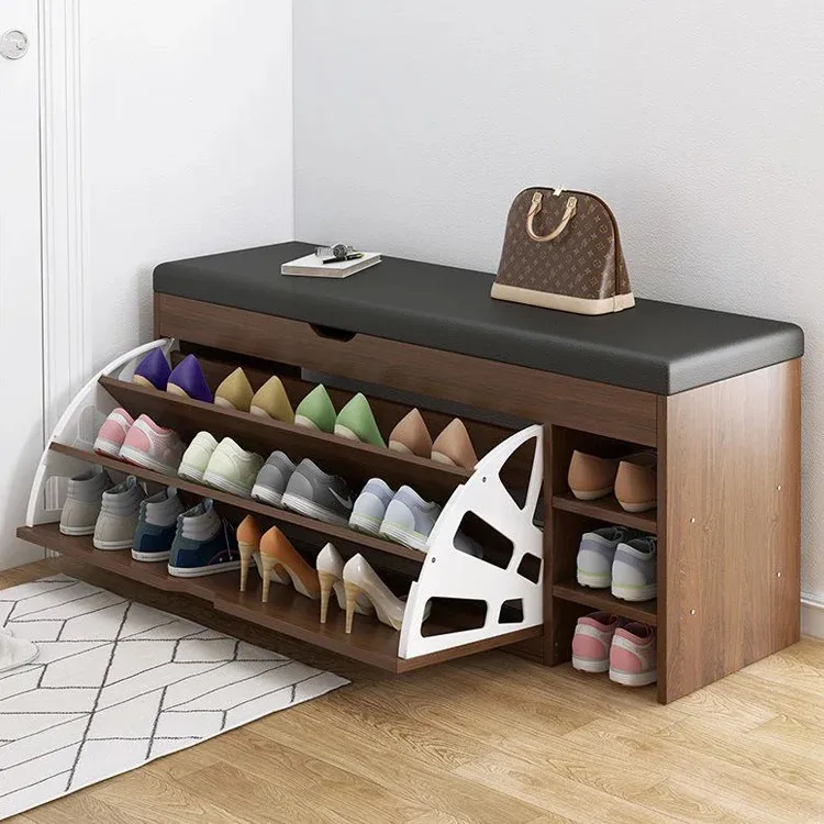 Storage Holders Racks Wood Shoe Rack for Entryway 3-Tier Shoe Rack Bench for Front Indoor Entrance Shoe Storage Organizer Cushion Seat Shoe Cabinet 231007