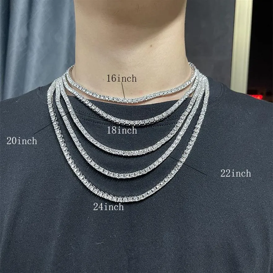 Tennis Chain Diamond Necklace Luxury Shine Crystal Cut Zircon Mens Womens Necklaces Fashion Hip Hop Jewelry Party Gift305F