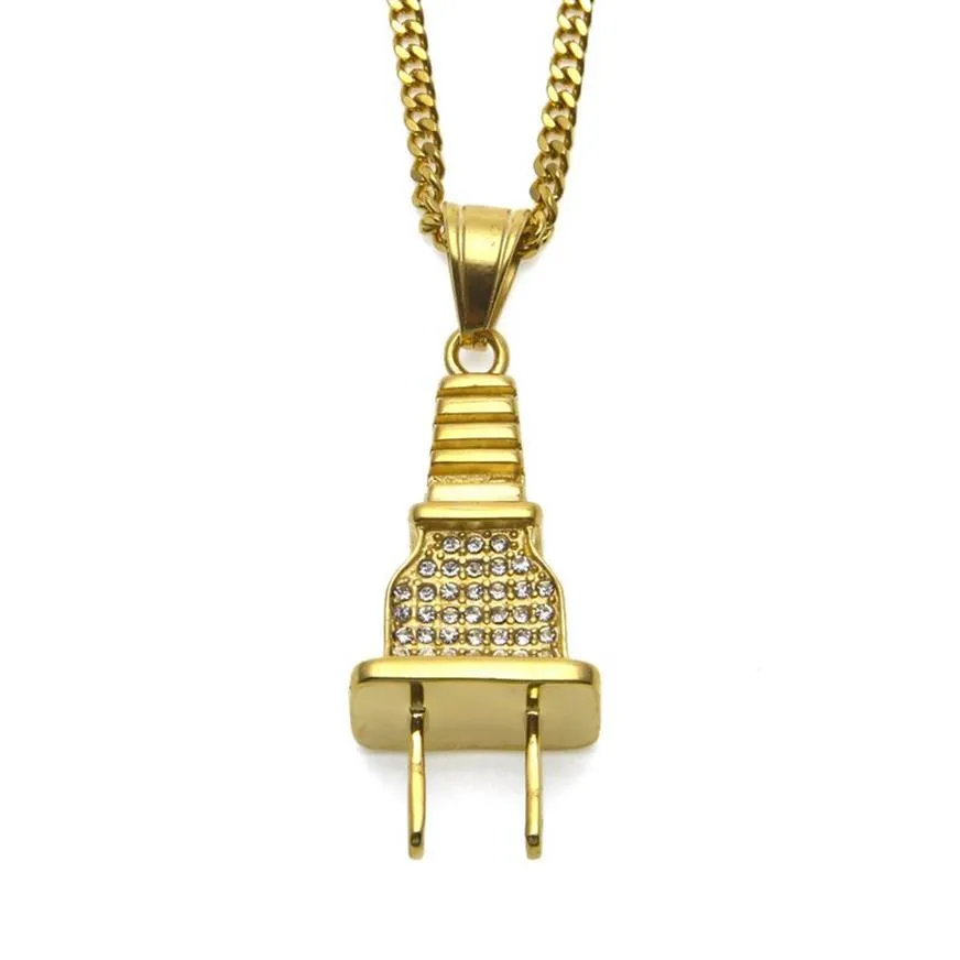 Strass Plug Hanger Ketting Hip Hop Rock Punk Socket Stekker Vorm Vriendje Liefhebbers Verjaardag Gifts2766