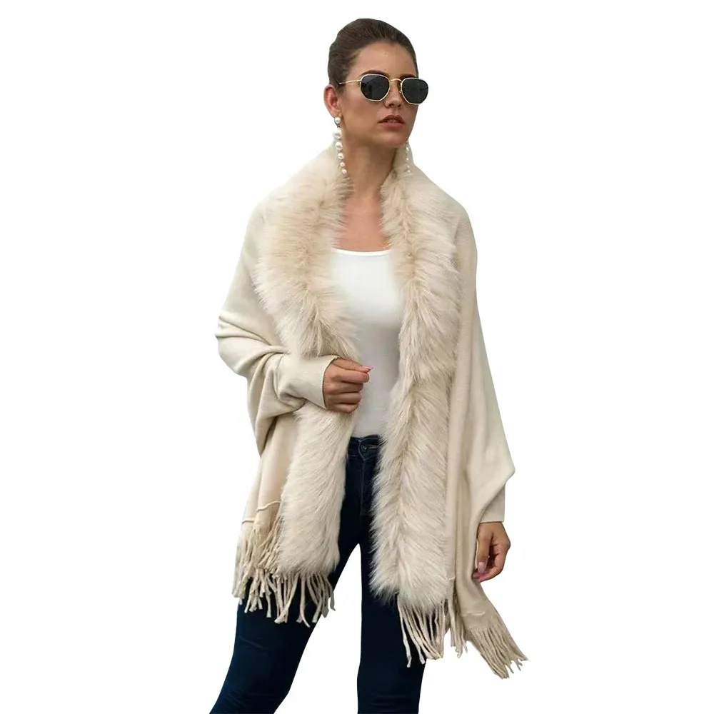 Szaliki Kobiety kaszmirowe poczucie szaleń z długim rękawem luksus Faux Fur Wrap Spring Autumn Knit Cardigan Classic Sweater Płaszcz 231010