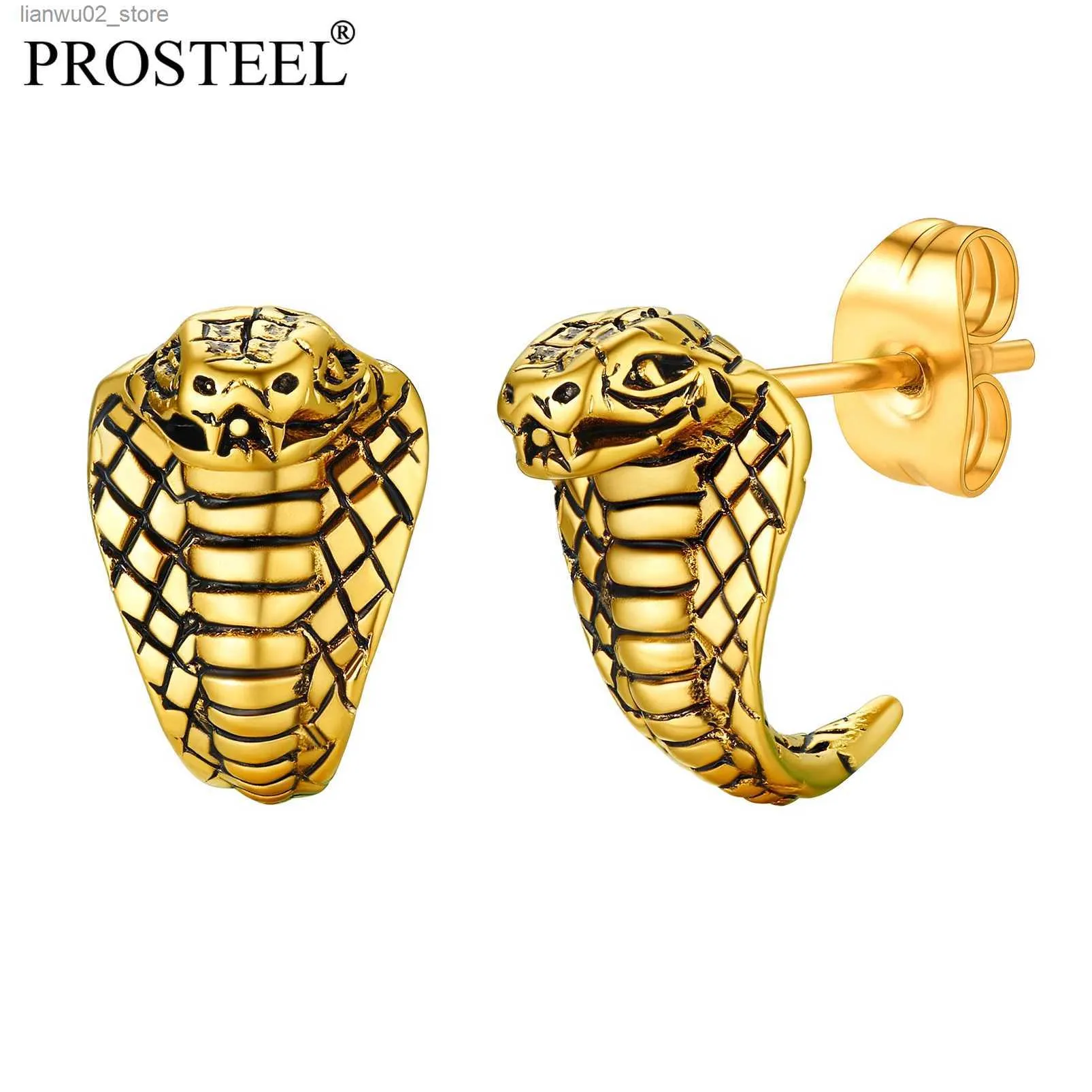 Other Fashion Accessories PROSTEEL Cobra Snake Men Stud Earrings Halloween Hip Pop Punk Stainless Steel Animal Jewelry Black/18K Gold Plated PSE5248 Q231011