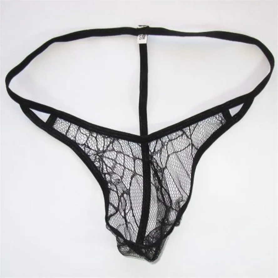 Mens String Pouch Sexy Thong G-String Back SpiderWeb Spider Lace C-Thru G4449 Herr Fun Underwear177V