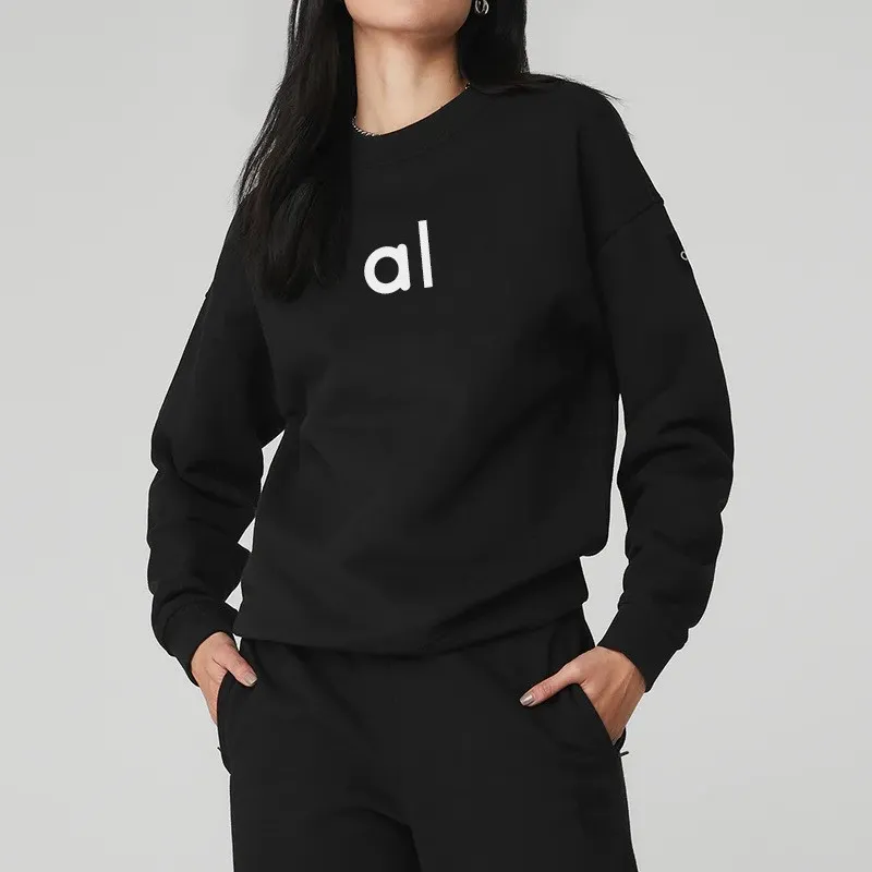 Sweats à capuche pour femmes Sweatshirts Al Femmes Tenue de yoga Pull parfaitement surdimensionné Pull ample à manches longues Haut court Fitness Entraînement Col rond Blouse Gym lulualo0