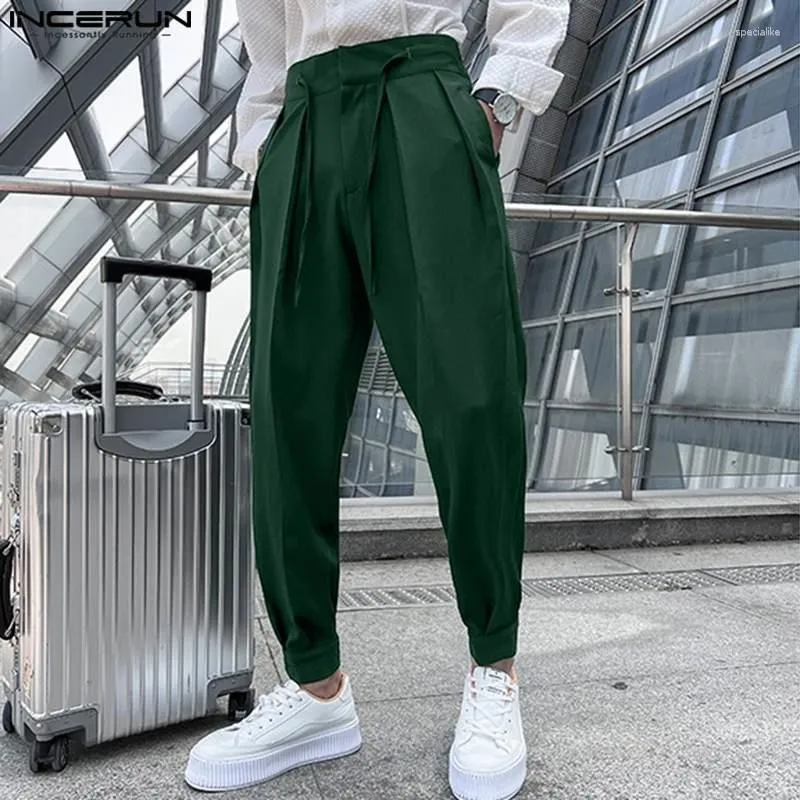 Мужские брюки 2023, модные мужские однотонные плиссированные джоггеры на шнуровке, повседневные брюки, свободная уличная одежда для отдыха, длинные S-5XL INCERUN
