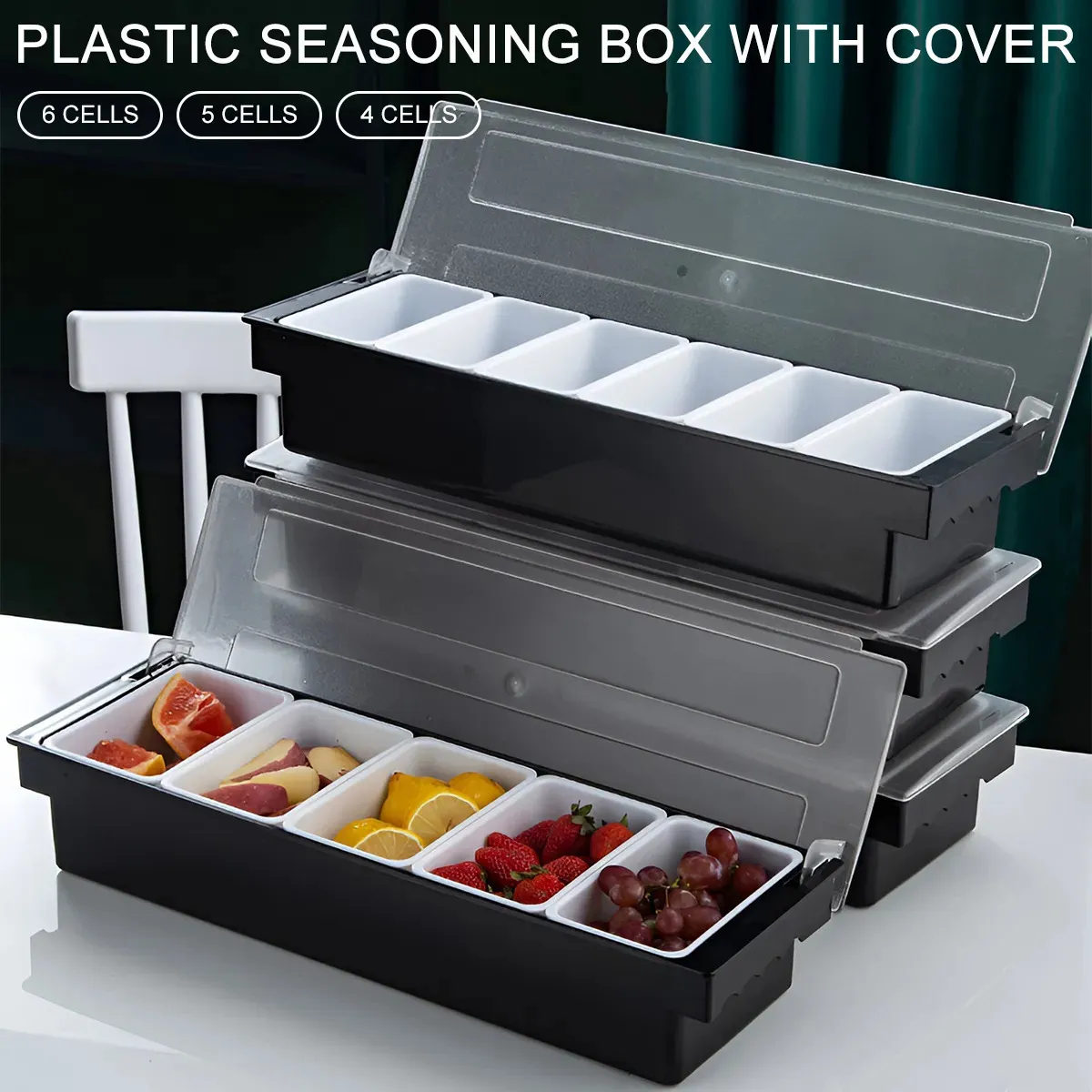 NewHome "Ice Chilled Condiment Caddy With 5 Removable Containers, Lids, Tongs & Sporks For Serving & Storage" White