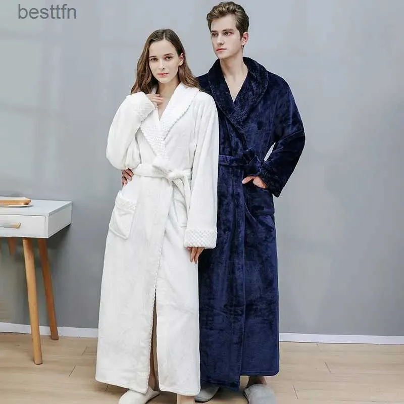 Men's Sleepwear Fe Autumn and Winter Warm Long Coral Velvet Thick Couple Bath Bathrobes Men Women Pajamas Shower Robe Bath Towels For AdultsL231011