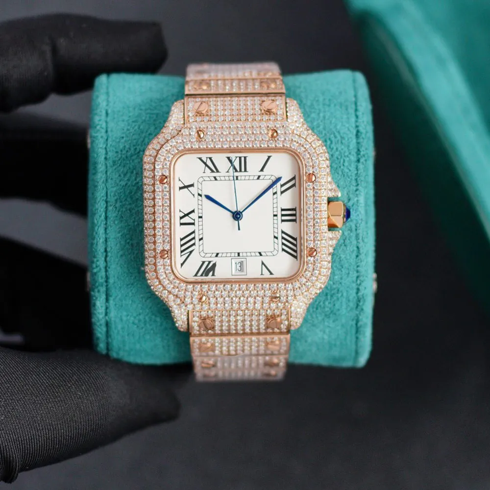 Ręcznie robione diamenty zegarek Mens Automatyczny ruch mechaniczny Watchy zegarki 40 mm Sapphire ze stalową bransoletką z diamentów