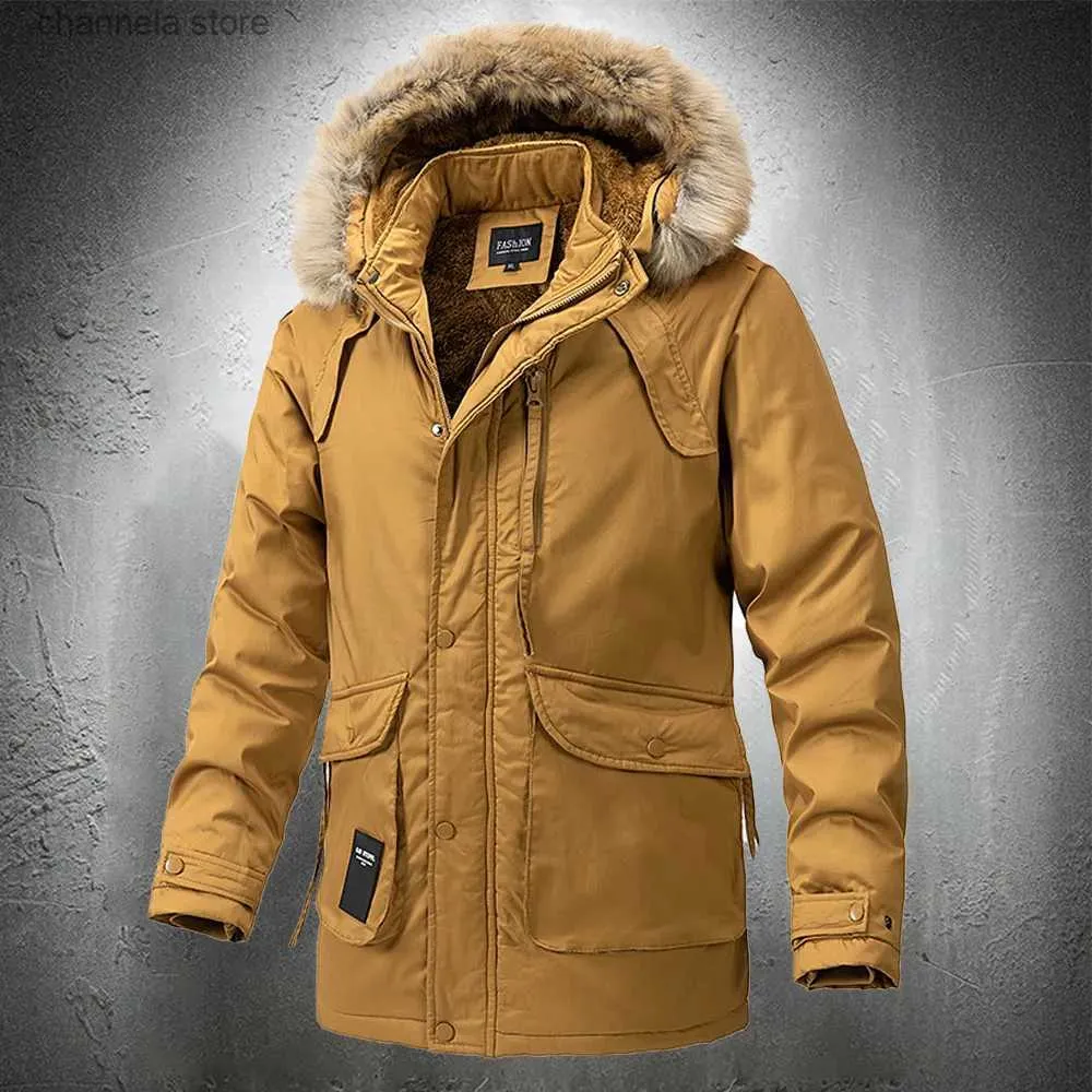 メンズダウンパーカスウォームパーカジャケットフードファーフード冬ジャケットの男性ファッション服プラス屋外フリースコートT231011
