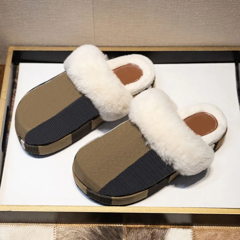 Designer Fuzzy Slippers Faux Fur Indoor Outdoor Comfy Slides for Women