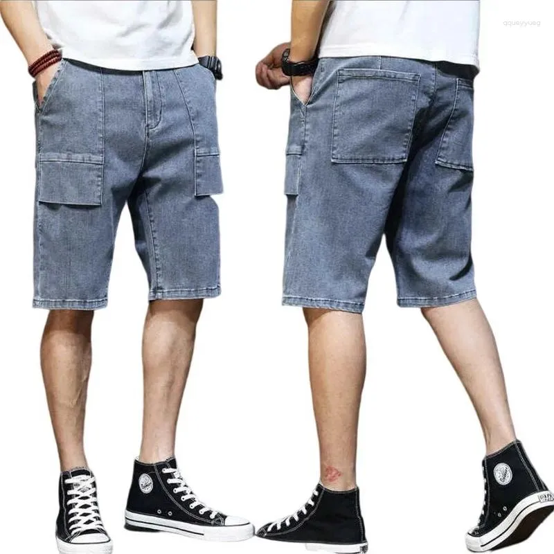 Męskie dżinsy Letni mężczyźni w trudnej sytuacji Jeanbig Pocket Streetwear Man Knee Długość dżinsowe spodnie plus rozmiar 28-44