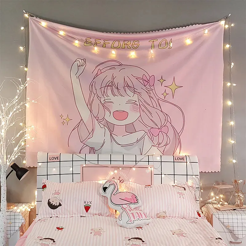 Tapisseries Kawaii décor à la maison tenture murale tapisserie Anime rose fille chambre fond mignon mode dame 231011