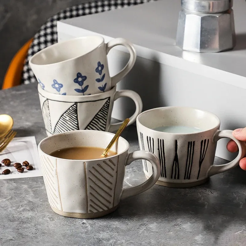 Kubki 300 ml ręcznie malowanej gliny retro kawa kawowa japońska stoare ceramiczna wodoodporna zastawa stołowa 231011