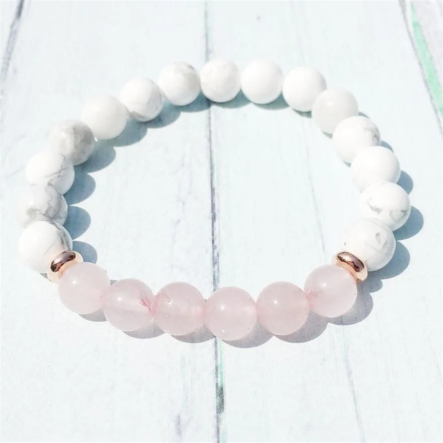 Mg0434 Design semplice Bracciale Howlite naturale per donne 8 mm Bracciale al quarzo rosa bracciale naturale gembo di gemma gioiello 291i