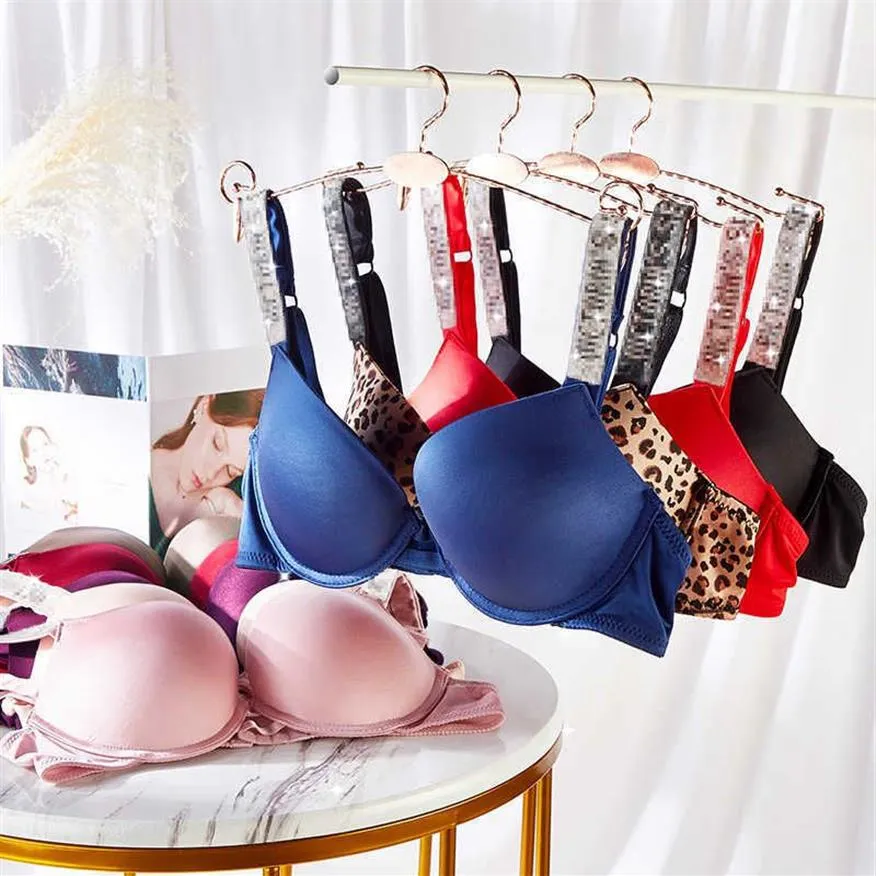 VS Rhinestone Underwear Women Set Brand Design Sexy Lingerie Set Seamless  Push UP Briefs Bra Sets Plus Size Red Pink Bra Y0911195n