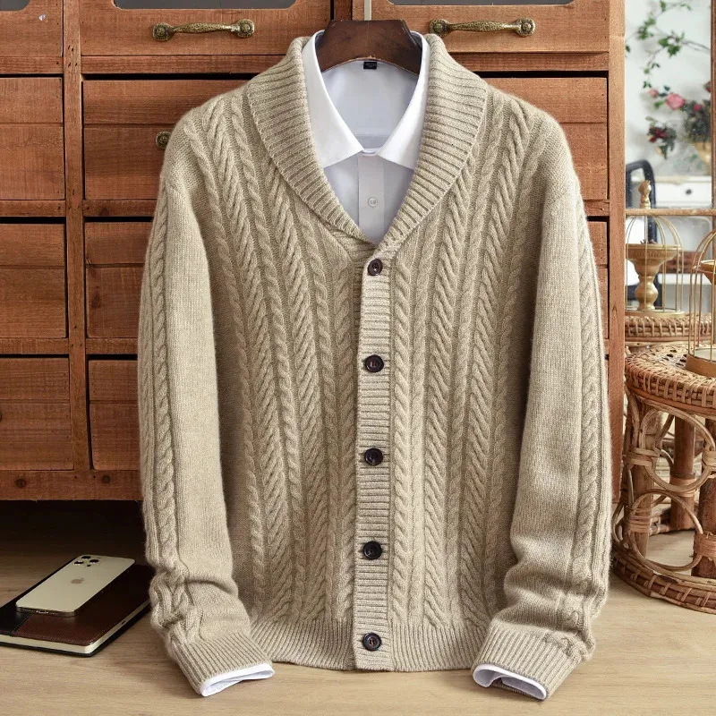 Męskie swetry Pure Cashmere Swater Sweter Button Wytrzymał obciążenie Zimowe ciepłe żakardowe polo dzianiny duży tata Casual 231010