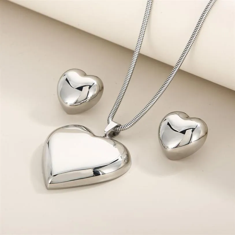 Women heart-shaped jewelry sets of earring and round circle pendant chains necklace set birthday gift267Z