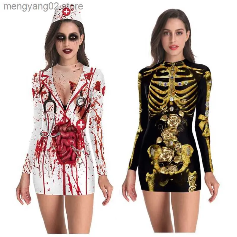 Thema Kostüm Halloween Rollenspiel Kleid für Frauen Halloween Party Scary Horror Cosplay Kommt Blutige Krankenschwester Zombie Kleid T231011