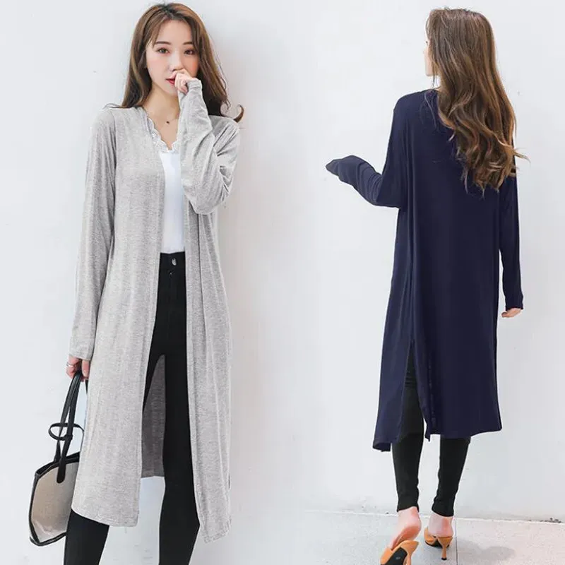 Kvinnors tröjor Autumn Summer Women Modal Long Cardigan Ladies Solid Color Shawl Ytterkläder Kvinnliga tröja Cardigans Kvinnor Casual Loose Thin Coat 231010