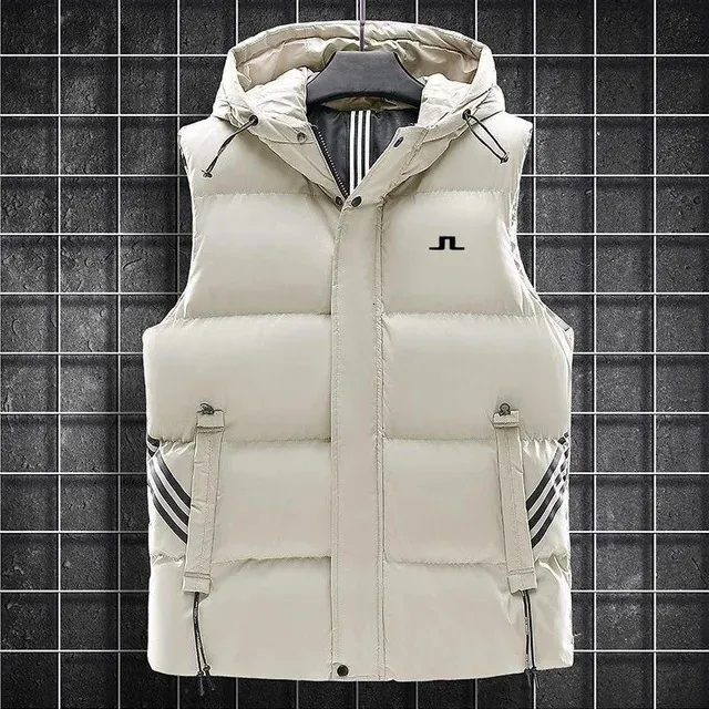 남자의 조끼 골프 재킷 조끼 남자 다운 코튼 바람 방향 따뜻한 착용 후드 웨이스트 코트 패션 느슨한 재킷 코트 Y231011