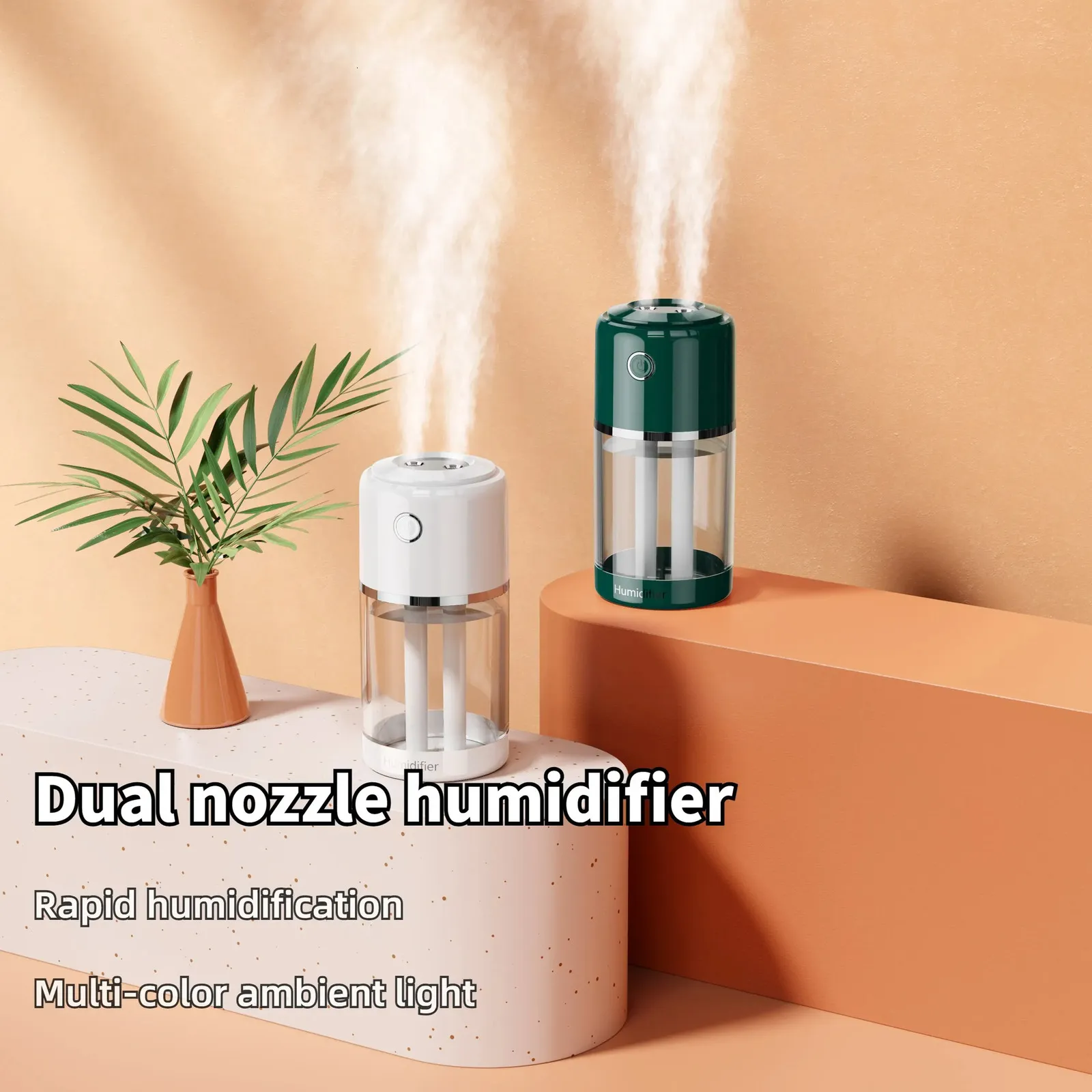 Diffusori di oli essenziali Umidificatore domestico Doppio ugello Desktop USB Nebbia Fornitura d'acqua Auto portatile 520 ml Ufficio Camera da letto Luce notturna Dormitorio 231011