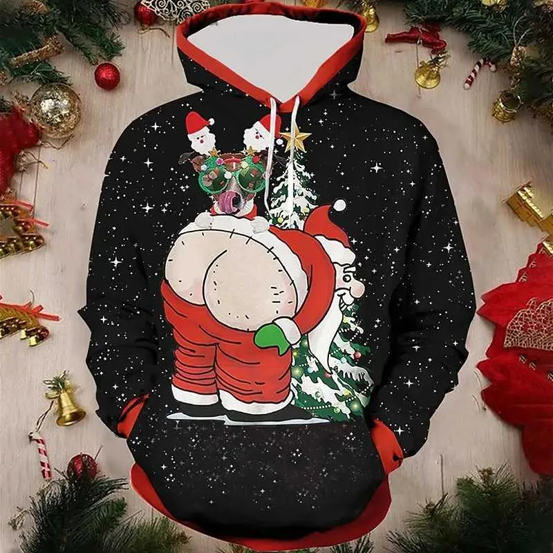 Kvinnors hoodies tröjor roliga 3d jultomten mönster mäns överdimensionerade hoodie mode hiphop hajujuku y2k kläder nyår gåva unisex x'mas tröjor23101111