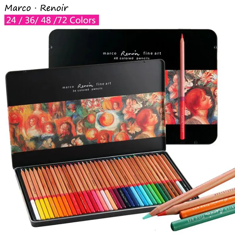 Crayon Marco Renoir Professional Color Pencil Iron Box Colored Pencils Coloring Drawing crayon de couleur Student Art Supplies 231010