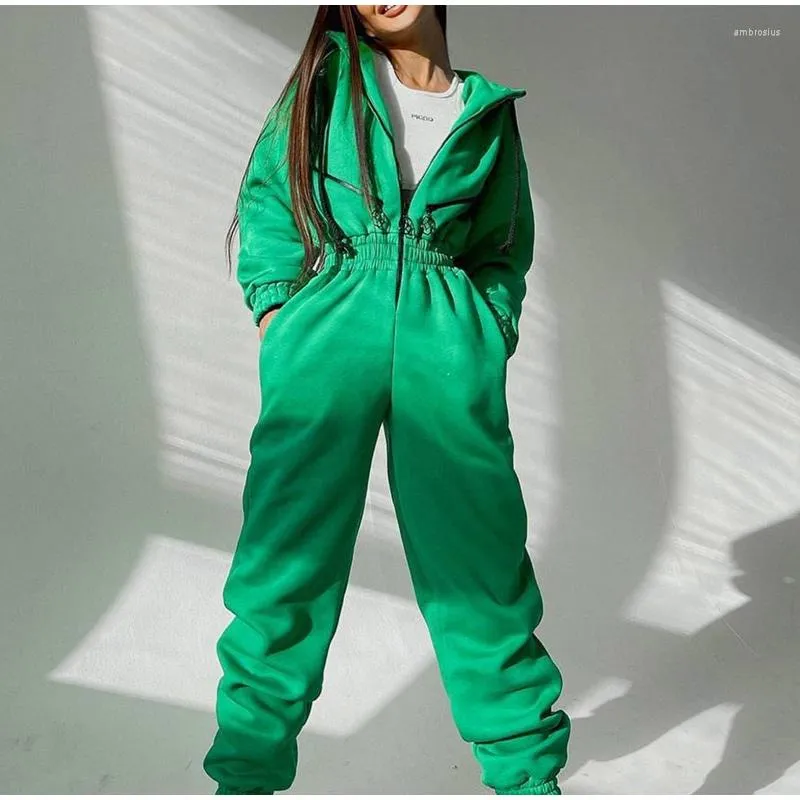 Dames Tweedelige Broek 2023 Hoodie Jumpsuit Dames Elegant Lange mouw Een outfit Warm Romper Overalls Rits Playsuit Pak Winter