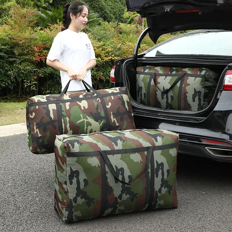 Duffel Bags Camouflage Luggage Moving House Big Bag Thick Waterproof Oxford Cloth Artifact Large Woven Storage Men's Travel 180L 231011