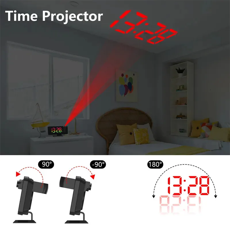 Dynamic RGB Projection Alarm Clock - Digital LED Desk Clock with Auto ...