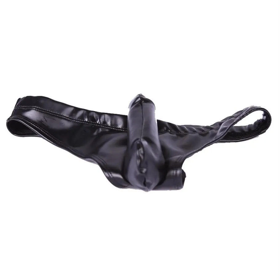 MS Sexy hommes PU Faux cuir U slip convexe Lingerie string Gay Latex Micro Mini court Bikini pénis pochette Gay Wear Fetish222I