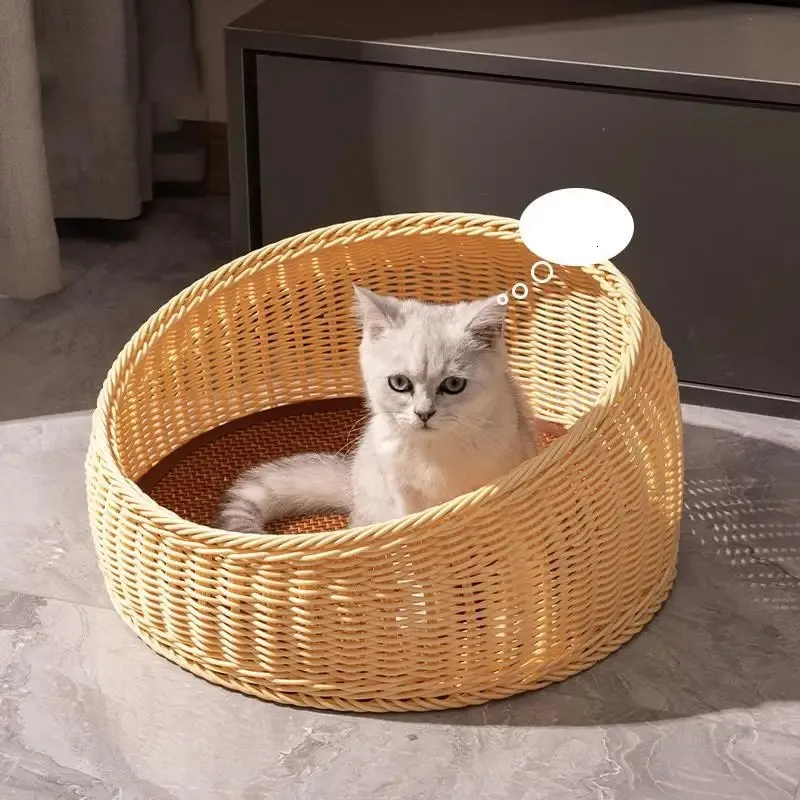 Handmade Knitted Cat Bed - Warm Washable Soft Cotton Pet Nest Basket (8 Holes)