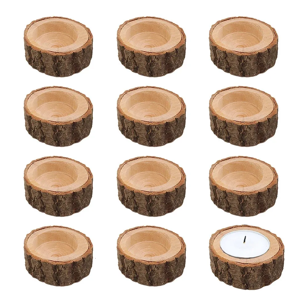 Świece 12PCS Wedding Vintage świeca wystrój świąteczny Aromaterape Stand Tealight Dinning Table Festival Wooden Candle Holder Party 231010