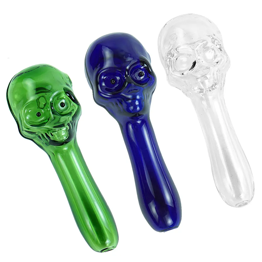 Smoking Pipes Glass Spoon Hand Pipe Smoke Accessories Skull Style Bubbler Bong Tobacco Straight