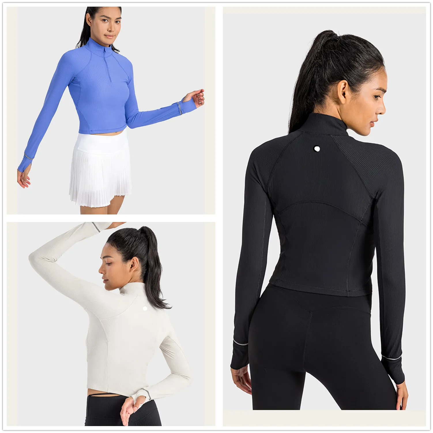 LL-1577 Women Lu Yoga Long Sleeves Stacks ملابس صلبة ألوان مضلعة الرياضة تشكيل الخصر الضيق اللياقة البدنية لركض رياضة لسيدة