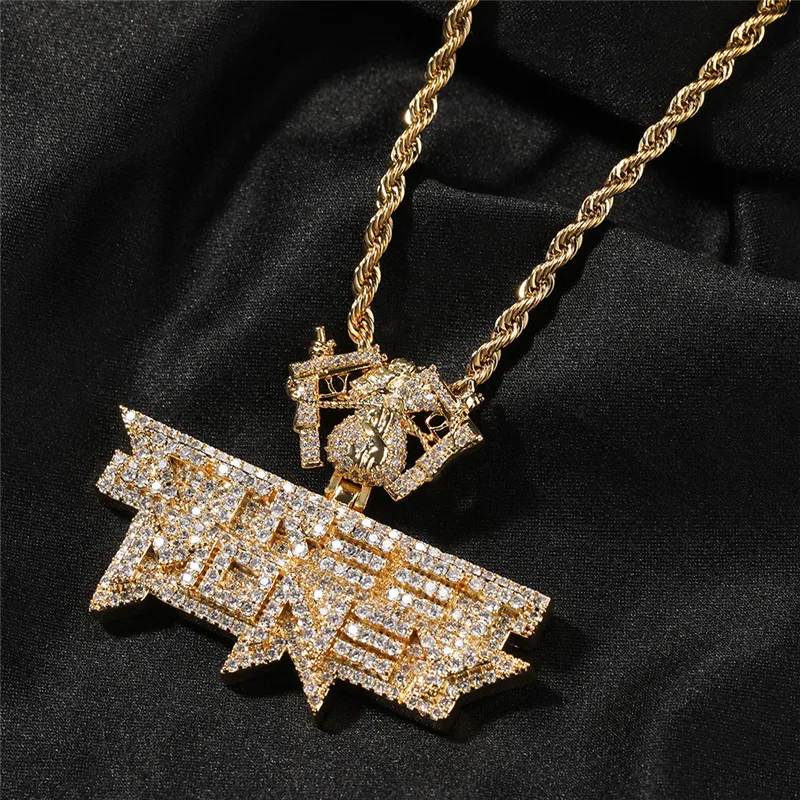 Collar de diamantes de Material de cobre creativo personalizado con colgante de letra de dinero con botón de dólar de Hip Hop para hombres