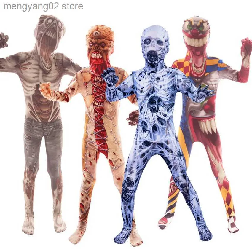 Temadräkt Purim Halloween kommer för barn skräck zombies pojke tjej skelett klä upp fantasy clipart jumpsuit barn monster come t231011