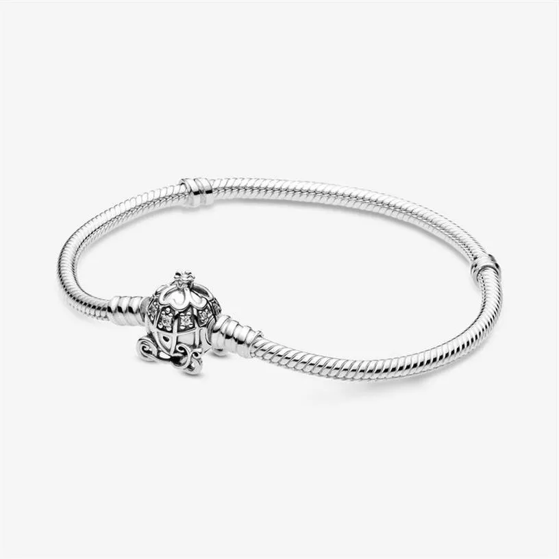 Genuine 925 Sterling Silver Pumpkin Coach Clasp Bracelet Fit Authentic European Dangle Charm For Women Fashion DIY Jewelry Accesso266F