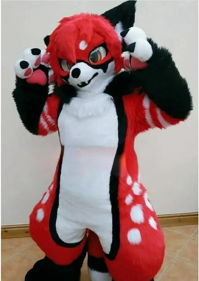 2024 Red Furry Fursuit Fox Mascot Costum Animal Carnival Fancy Party Up-Up Halloween و XMAS