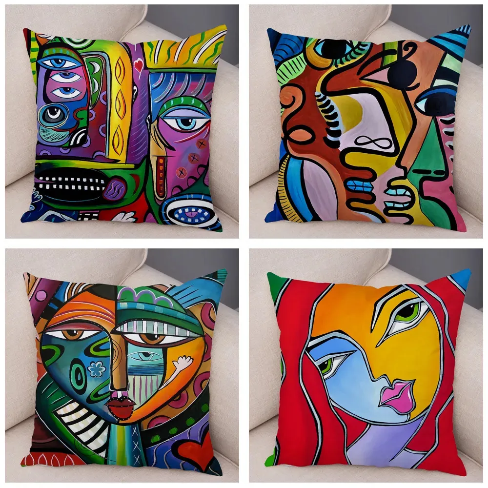 Cojín almohada decorativa 45x45 cm pintura abstracta estilo nórdico colorido dibujos animados girlcushion para sofá cubierta del hogar decoración funda de almohada 231011