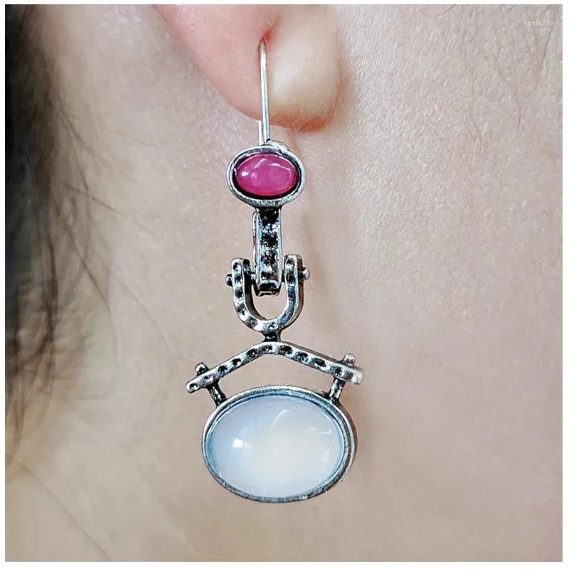 Dangle Earrings White Jade Amulet Charms Women 925 Silver Natural Real Talismans Gemstones Gifts Vintage Jewelry Amulets Carved