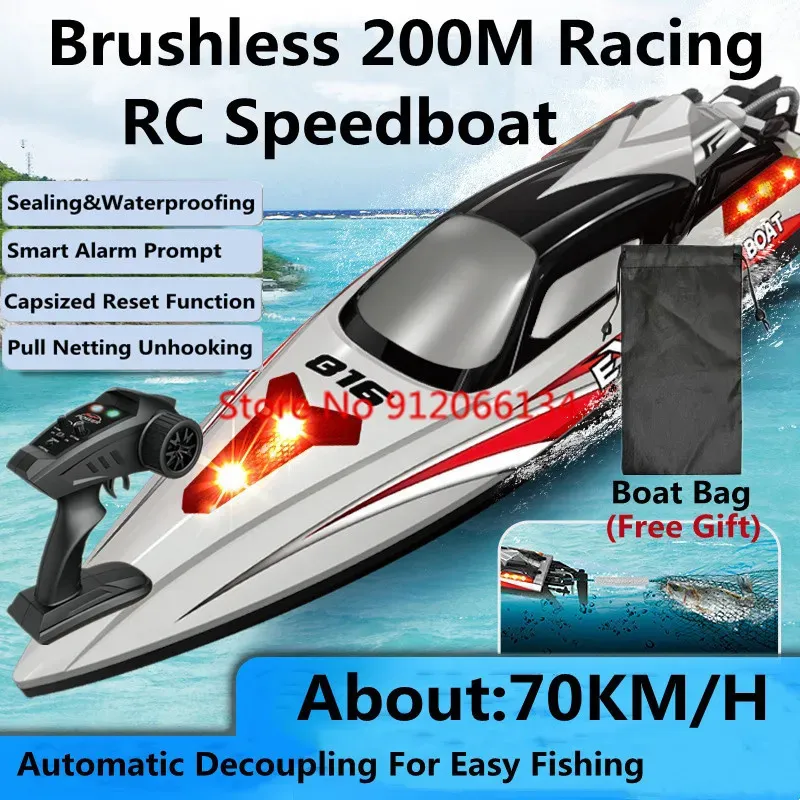 ElectricRC Boats 70KMH High Speed Radio Remote Control Boat Speedboat 200M Neting Unhook Capsized Reset Waterproof Racing Induction RC Toy 231010