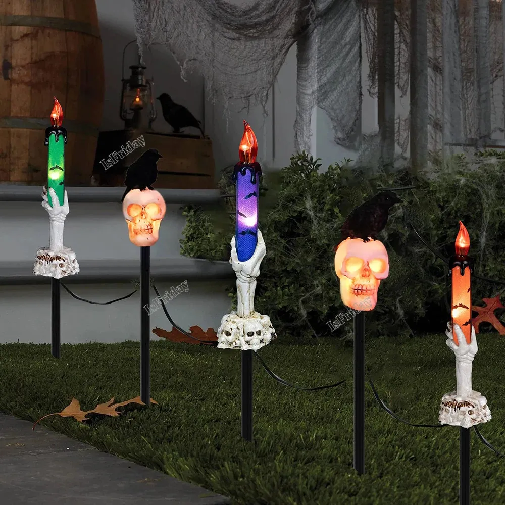 Decorações de jardim Halloween jardim solar Crow Skul luzes Crânio Ao Ar Livre Guirlanda Horror Fantasma Adereços para Festa em Casa 5 em 1 Decoração 231011