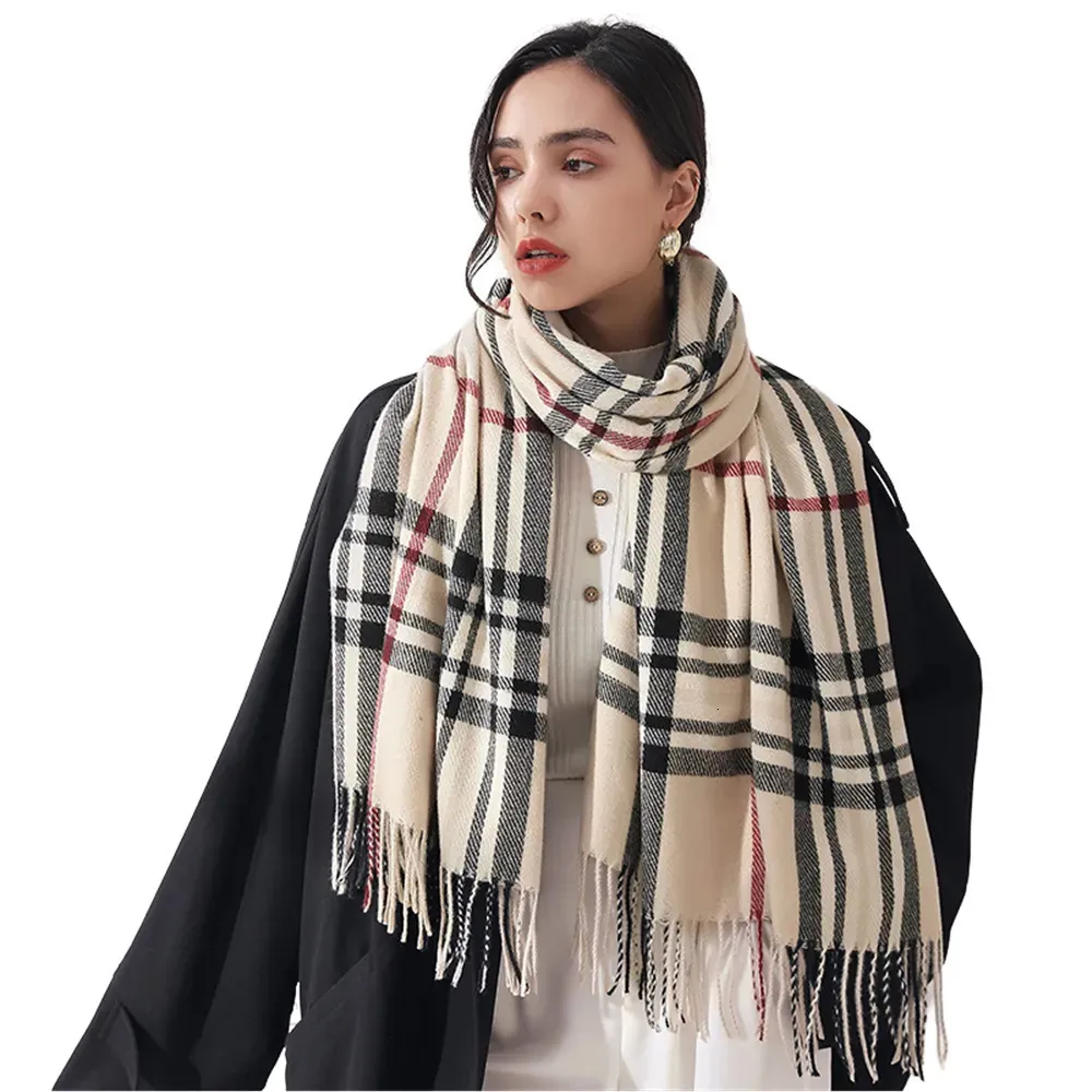 Scarve Sonbahar Kış Kırbağı Lady Kashmere Hissed Hisset Muffler Bahar Sonbahar Büyük Battaniye Klasik Ekose Salklı Yumuşak Sargeci Sıcak Sarma Toptan 231011